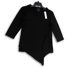 NWT Womens Black Round Neck Asymmetric Hem Pullover Tunic Top Size 0