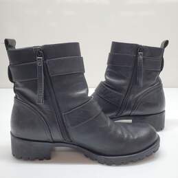 BP. Women's Black Leather Ankle Moto Dual Buckle Zip Boots Size 7M
