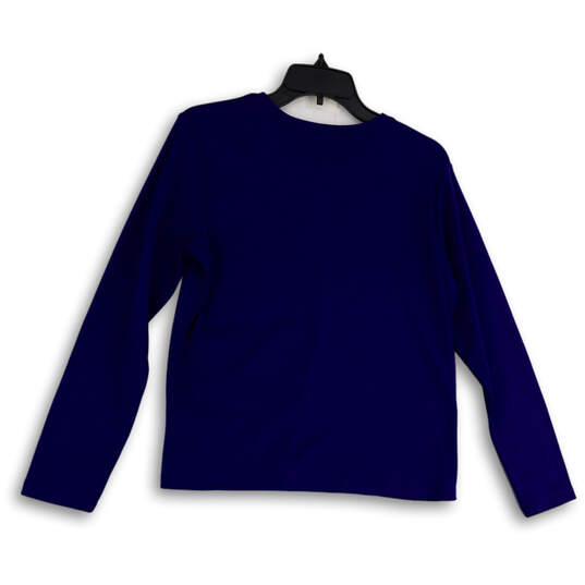 Womens Blue Round Neck Long Sleeve Pullover T-Shirt Size Medium Petite image number 2