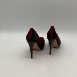 Womens Red Black Plaid Felt Wool Slip-On Stiletto Platform Heels Size 6 B alternative image