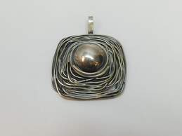 Artisan 925 Modernist Dome & Squiggly Lines Square Large Brutalist Pendant 35.2g