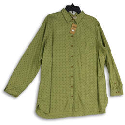 NWT Womens Green Printed Spread Collar Long Sleeve Button-Up Shirt Size XXL