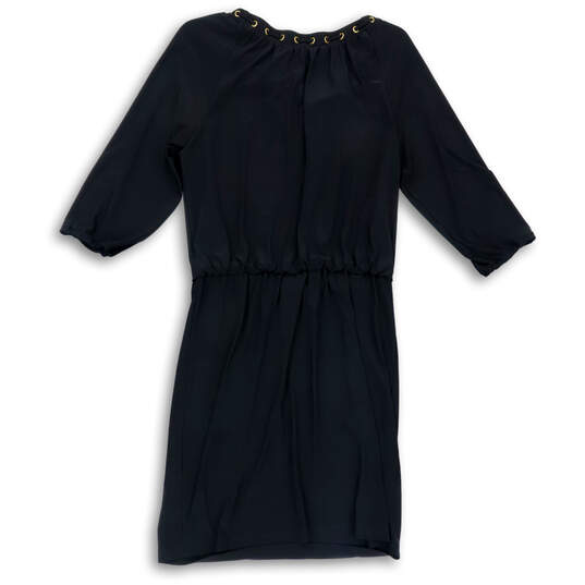 Womens Black 3/4 Sleeve V-Neck Regular Fit Pullover Blouson Dress Size 8 image number 2