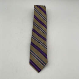 NWT Mens Purple Silk Striped Four-In-Hand Adjustable Designer Neck Tie