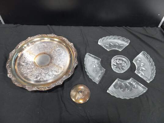 Vintage Rogers Bros. Heritage Silver Plate and Glass Chip and Dip Snack Tray Lazy Susan image number 3