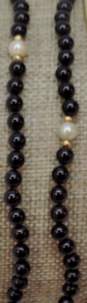 Romantic 14K Yellow Gold Pearl & Onyx Beaded Necklace 21.8g image number 5