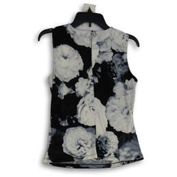 NWT Womens Black White Floral Sleeveless Back Keyhole Blouse Top Size PS alternative image