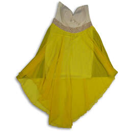 Womens White Yellow Strapless Asymmetrical Hem Beaded Fit & Flare Dress 2XL