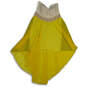 Womens White Yellow Strapless Asymmetrical Hem Beaded Fit & Flare Dress 2XL image number 1