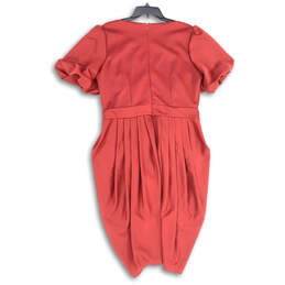 Womens Red Pleated V-Neck Short Sleeve Back Zip Bodycon Dress Size 14/16 alternative image