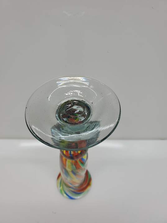 VTG. Handblown Glass Confetti Swirled Candle Stick Holder image number 4