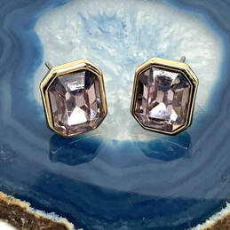 Designer J. Crew Gold-Tone Crystal Cut Stone Square Shape Stud Earrings