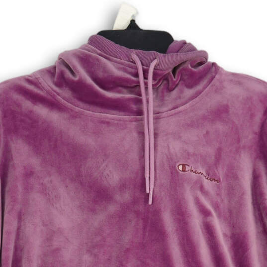 Womens Purple Velour Long Sleeve Drawstring Pullover Hoodie Size Large image number 3