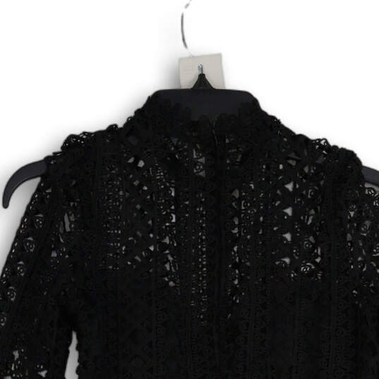 Womens Black Crochet Bell Sleeve Crew Neck Pullover Blouse Top Size M image number 4