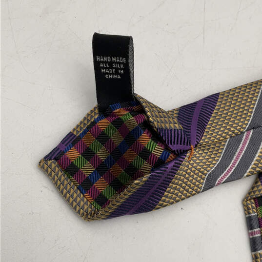 NWT Mens Purple Silk Striped Four-In-Hand Adjustable Designer Neck Tie image number 4
