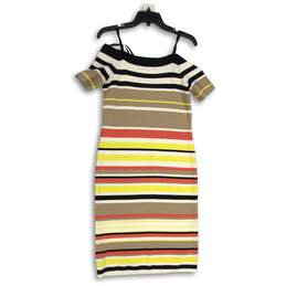 NWT Womens Multicolor Striped Off The Shoulder Knee Length Sheath Dress S alternative image