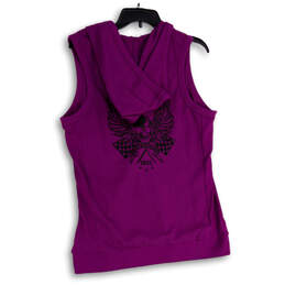 NWT Womens Purple V-Neck Sleeveless Button Detail Hooded T-Shirt Size 2W alternative image