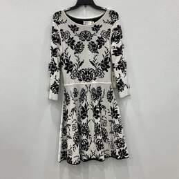 NWT Eliza J Womens White Black Floral Long Sleeve Sweater Dress Size L