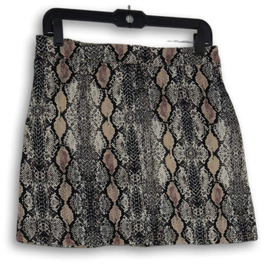 Womens Gray Taupe Snakeskin Print Front Zip A-Line Skirt Size Large image number 2