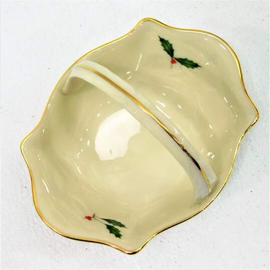 Lenox Christmas China Bud Vase Holiday Basket Leaf Dish Holly Leaf Berry IOB image number 3