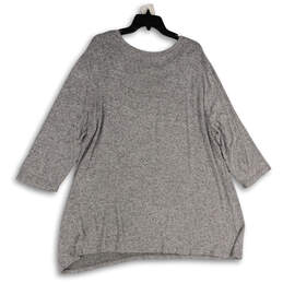 Womens Gray 3/4 Sleeve Lace Up Shoulder Knit Pullover Tunic Top Size 3X alternative image