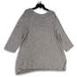 Womens Gray 3/4 Sleeve Lace Up Shoulder Knit Pullover Tunic Top Size 3X image number 2