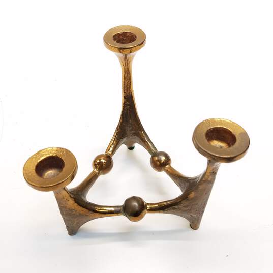 Three Sided Bronze Table Top  Tapered Candlestick Holder image number 1