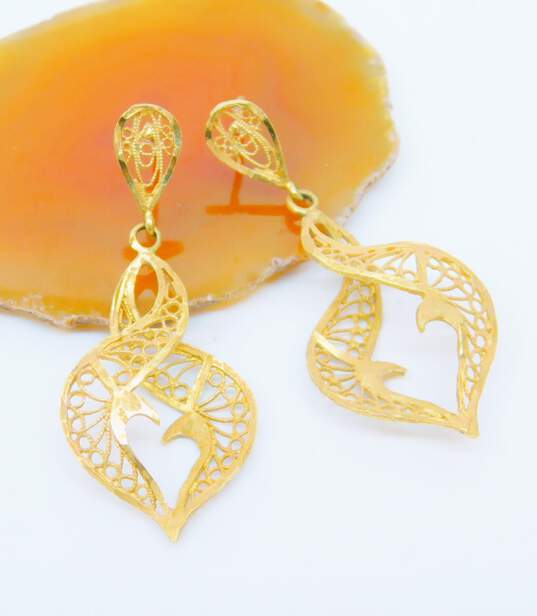 14K Yellow Gold Filigree Open Work Drop statement Earrings 3.7g image number 2
