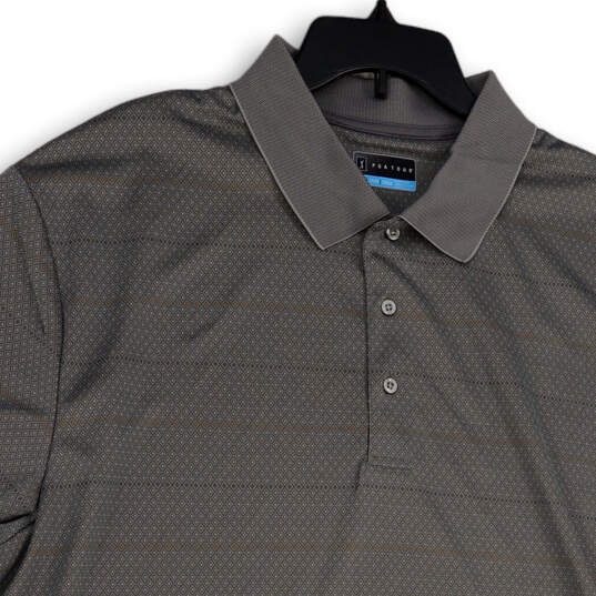 Mens Gray Geometric Short Sleeve Spread Collar Side Slit Polo Shirt Sz 2XLT image number 3