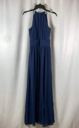 David's Bridal Blue Sleeveless Round Neck Pleated Long Maxi Dress Size 8 alternative image