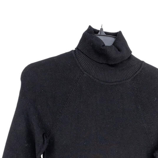 Womens Black Turtleneck Long Sleeve Belted Sweater Dress Size Medium image number 4