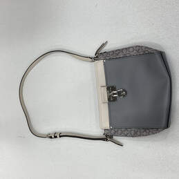 Womens Gray Leather Signature Key Lock Adjustable Strap Crossbody Bag Purse