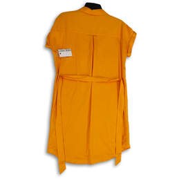 NWT Womens Yellow Short Sleeve Tie Waist Collared Shirt Dress Size XS alternative image