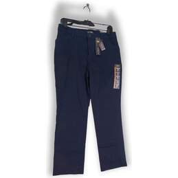 NWT Womens Navy Blue Flat Front Pockets Straight Leg Chino Pants Size 10