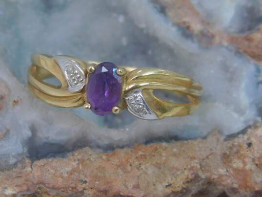 10K Yellow Gold Oval Amethyst Diamond Accent Ring 2.4g image number 3