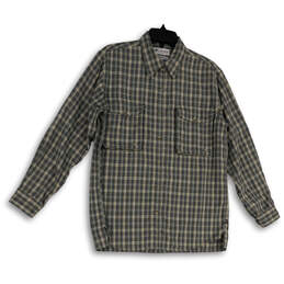 Mens Green Beige Plaid Long Sleeve Collared Button-Up Shirt Size Medium