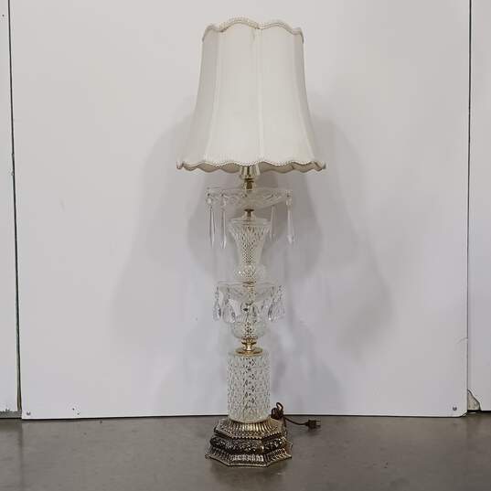 Vintage Crystal and Brass Lamp w/ Shade image number 2
