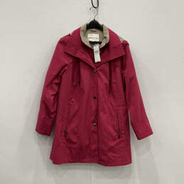 NWT Womens Pink Long Sleeve Hooded Full-Zip Rain Coat Size Medium