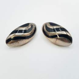 Mexico - TA - 150 Sterling Silver Onyx Modernist Oval Post Earrings 20g