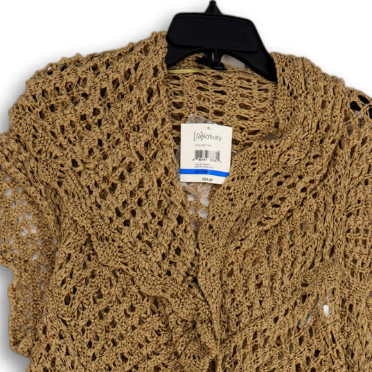 NWT Womens Brown Crochet Short Sleeve Open Front Cardigan Sweater Size XL image number 3