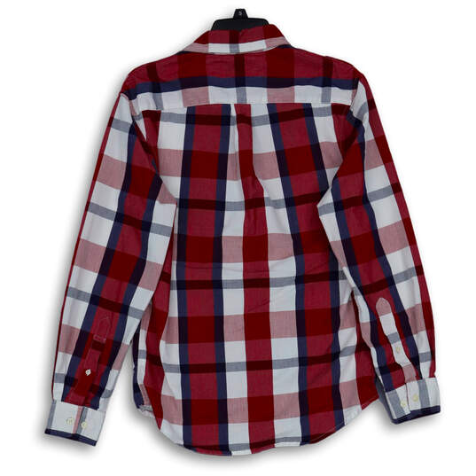 Mens Multicolor Plaid Pocket Collared Long Sleeve Button-Up Shirt Size S image number 2