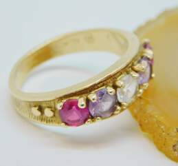 10K Gold Ruby & Clear Spinel Dotted & Etched Textured Band Ring 3.1g alternative image