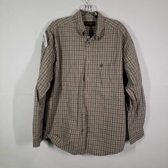 Mens Plaid Collared Long Sleeve Chest Pocket Button-Up Shirt Size Large image number 1