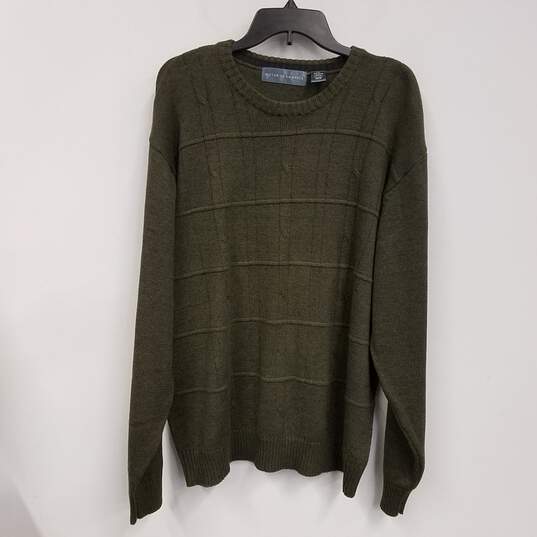 Mens Green Knitted Crew Neck Long Sleeve Casual Pullover Sweater Size XXL image number 1
