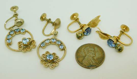 VNTG Icy Blue Gold Tone Earrings & Brooch image number 7