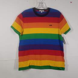 Mens Rainbow Striped Crew Neck Short Sleeve Pullover T-Shirt Size Medium