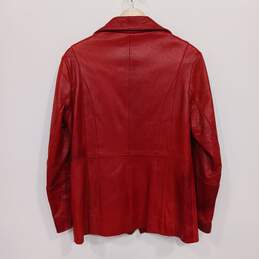 Excelled Collection Women's Red Leather Full-Zip Collared Jacket Size M alternative image