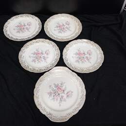 Bundle of 5 Vintage French Saxon China Co. Golden Pastel Floral Plates