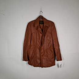 Mens Leather Notch Lapel Long Sleeve Button Front Motorcycle Jacket Size 38