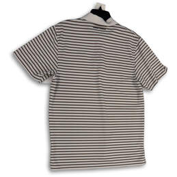 Mens White Striped Collared Short Sleeve Side Slit Polo Shirt Size Medium alternative image